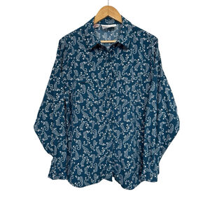 Silverts Teal Paisley Magnetic Button Shirt Large